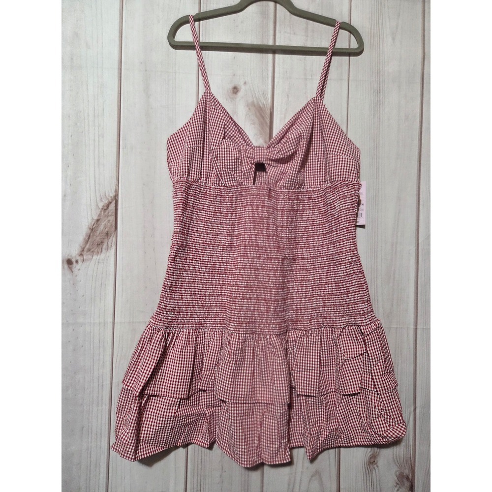 Wild Fable Red Gingham Smocked Tiered Mini Dress XXL NWT Front Tie Keyhole